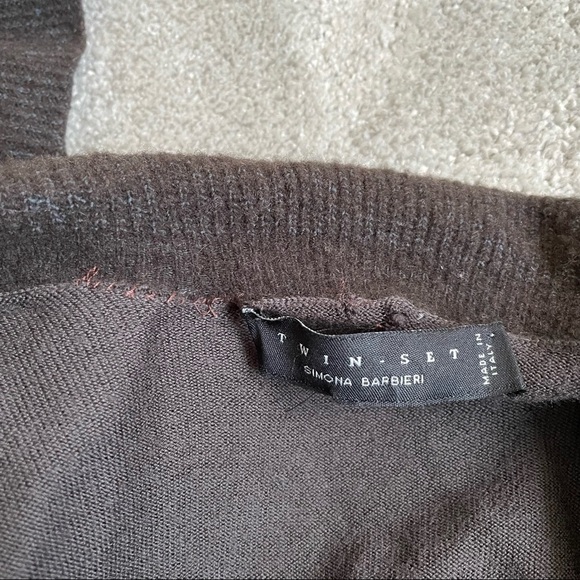 Twinset Twin-Set Brown Ruffle Front Brown Wool Button Front Long Cardigan Duster - Picture 5 of 6